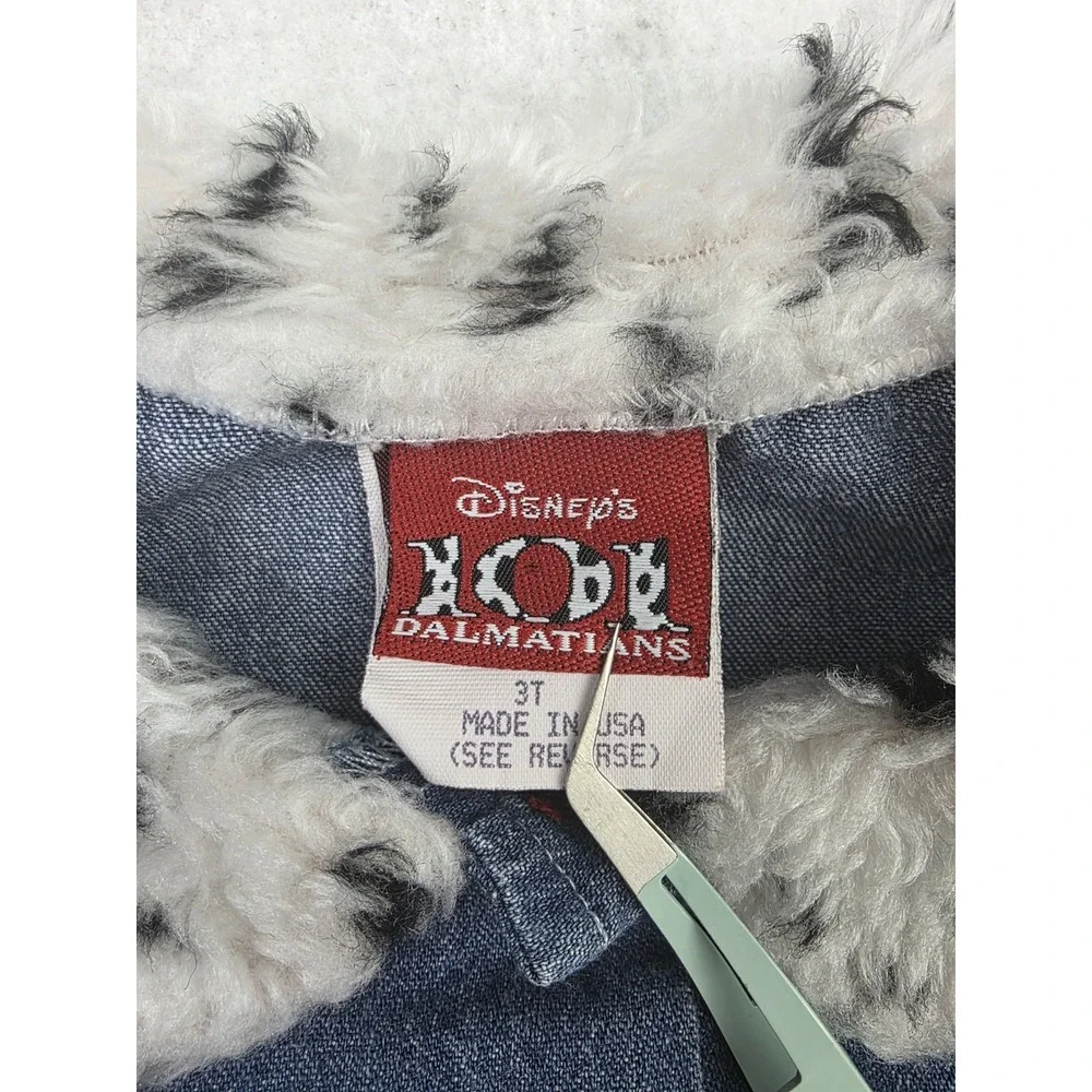 90s Vintage Kids Disney 101 Dalmatians Denim Shirt Fluffy Collar Toddler 3T‎ USA